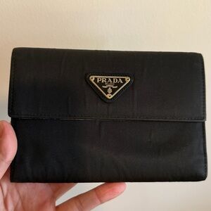 Prada Black Classic Nylon Trifold Snap Wallet